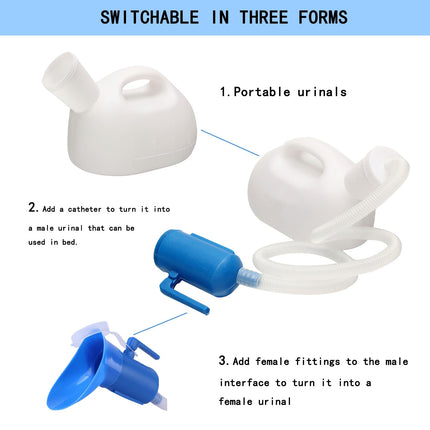 testyu 2000ml pisuāra pudeles unisex ar turētāju, hermētisku vāku un šļūteni, pārnēsājama pisuāra pudele vīriešiem un sievietēm ar tīrīšanas birsti invalīdiem, vecāka gadagājuma cilvēkiem, automašīnām, kempingam, balta