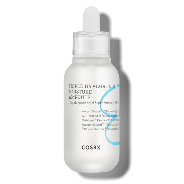 COSRX trīskāršā hialuronskābes mitrinošā ampula, hialuronskābes viskozs serums, korejiešu ādas kopšana, bez testēšanas uz dzīvniekiem, bez parabēniem 40 ml / 1,35 šķidruma šķidrumi. unces.