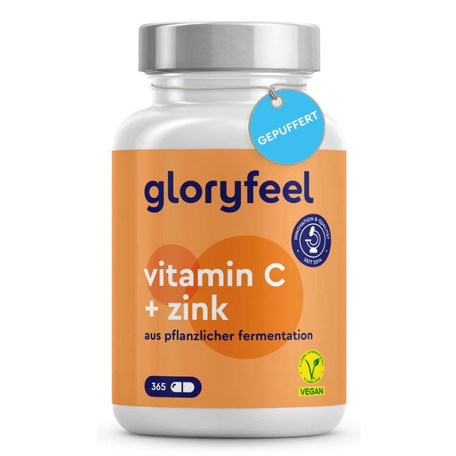 C vitamīna 365 kapsulas - Augsta deva ar 1000 mg + 20 mg cinka - Augu fermentēts un buferēts (pH neitrāls, bez skābēm, saudzīgs kuņģim) - Laboratorijā pārbaudīts, vegāns, ražots bez piedevām