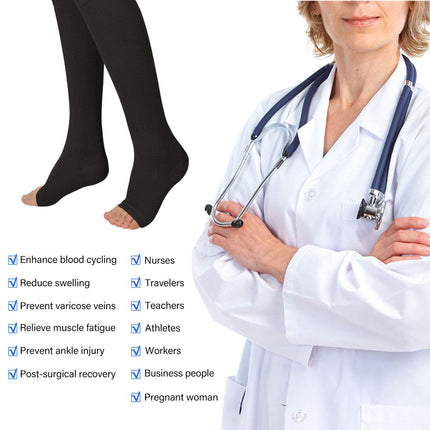 Evolyline 3 pāru kompresijas zeķes sievietēm un vīriešiem, medicīniskās zeķes ar atvērtu purngalu, atbalsta zeķes, kompresijas zeķes, pakāpeniskas trombozes zeķes sportam, mazina kāju sāpes, varikozas vēnas