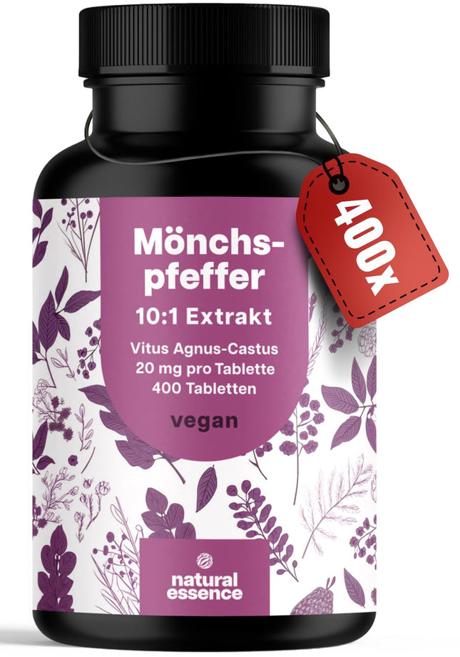 Augstas devas vaislas oga - 400 tabletes - 20 mg vienā tabletē - 10:1 ekstrakts no oriģinālās Agnus Castus - Uztura bagātinātājs sievietēm - Vegāns un ražots Vācijā. Laboratorijā pārbaudīts.