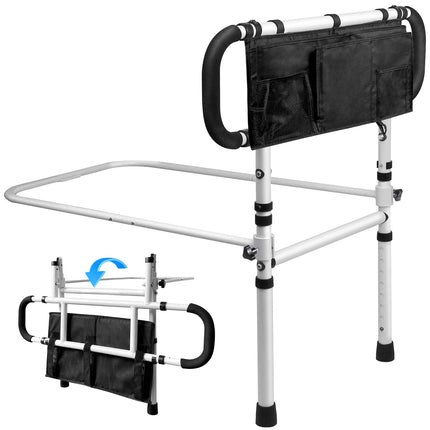 FinityPro gultas pacēlājs senioriem, regulējams un izvelkams gultas pacēlājs senioriem, salokāma gultas margas ar lielu uzglabāšanas somu senioriem, celtspēja 450 mārciņas, gultas margas pieaugušajiem