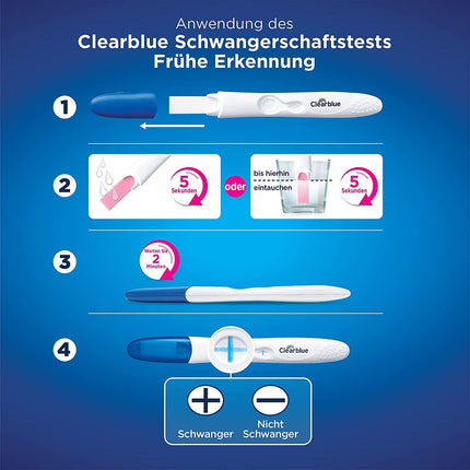 Clearblue grūtniecības tests agrīnai noteikšanai, agrīns tests, grūtniecības tests, 2x agrīna grūtniecības tests/agrīna grūtniecības tests, vairāk nekā 99% ticams, grūtniecības noteikšanai, 25 mSV/ml