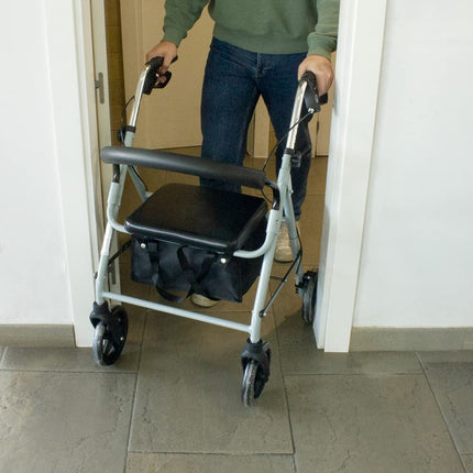 Mobiclinic®, Rollators, Lieli riteņi ceļam, Salokāms, Ar auduma grozu un sēdekli, Izgatavots no alumīnija, Viegls, Izturīgs, Bremzējoši rokturi, Eiropas zīmols, Modelis Sofia, Pelēks