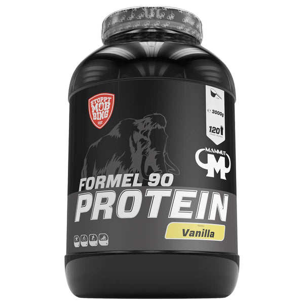 Mammut Nutrition Formula 90 proteīna pulveris Vanilla – 3 kg – 4 komponentu sūkalu proteīna pulveris ar sojas proteīna izolātu, piena proteīnu, olu proteīnu un B6 vitamīnu – 77% proteīna