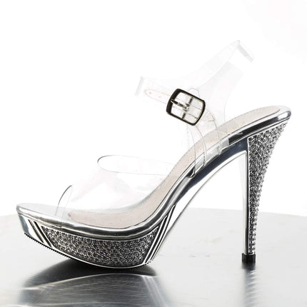 Pleaser sieviešu platformas sandales Elegant 408, caurspīdīgas (tumši zilas/sudraba hroma), 38. izmērs (UK 5)