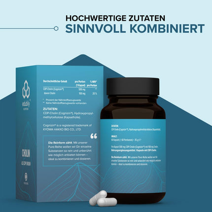 edubily nutrition® holīns - 500 mg CDP-holīna no Cognizin® vienā kapsulā - augsta biopieejamība - 60 kapsulas dzintarkrāsas stiklā
