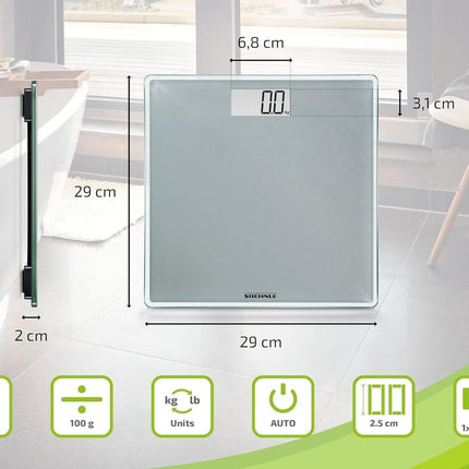 Soehnle Style Sense Compact 300 personālie digitālie svari ar īpaši lielu platformu, svari ar viegli nolasāmu LCD displeju, personālie svari īpaši plakanā dizainā, ķermeņa svari no drošības stikla
