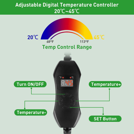 Verdenu siltuma paklājiņš augu sildīšanas paklājiņš, 25 * 52 cm sildīšanas paklājiņš ar digitālā termostata regulatora kombinēto komplektu, pavairošanas sildīšanas paklājiņš augu dīgšanai, iekštelpu siltumnīcas pavairotājs, siltumnīca
