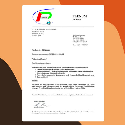 Papaijas enzīmu kapsulas - 270 gabali - AUGSTA DEVA: 2100 mg tīra papaīna - 6 miljoni vienību/g Papaīna enzīmu aktivitāte - vegāns, ražots Vācijā - TRUE NATURE®
