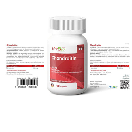 Hondroitīns 90 kapsulas pa 500 mg katra - Augsta hondroitīna deva - Laboratorijā pārbaudīts - Bez nevēlamām piedevām - Augstākās kvalitātes uztura bagātinātājs optimālai labsajūtai