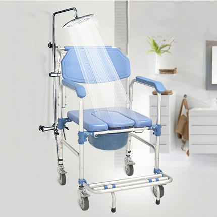Dušas krēsls ar riteņiem, tualetes krēsls senioriem, ratiņkrēsls ar dušas sēdekli, ūdensnecaurlaidīgs krēsls, tualete, celtspēja 150 kg pacientiem, senioriem, grūtniecēm ar invaliditāti