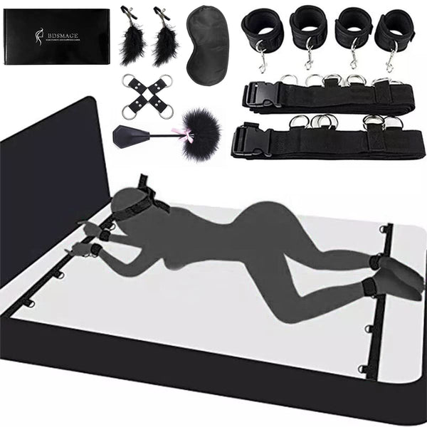 BDSMAGE BDSM komplekts ar 7 daļām, SM gultas piederumi, spalvu pātaga un acu maska, roku dzelži, potīšu aproces, spalvas, krūtsgala skavas, fetiša seksa rotaļlieta, ekstremālas bondage komplekts piestiprināšanai pie gultas pāriem