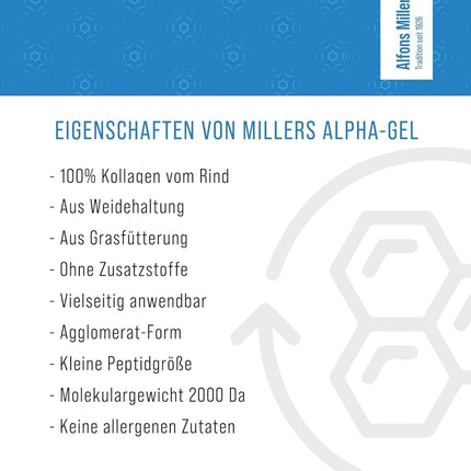 100% tīrs kolagēna pulveris – kolagēna peptīdi – kolagēna proteīns – Millers Alpha-Gel 1000 g – bez piedevām – bezgaršīgs – kolagēna pulveris, ražots Vācijā