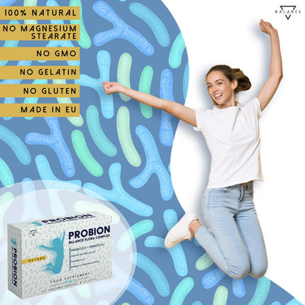 PROBION® | Probiotikas zarnu attīrīšanai | Probiotiskās kapsulas | 40 miljardi KVV | Lactobacillus, Bifidobacterium + Enzi-Mix + Vitamīni + Bambuss un Kumelītes zarnu gāzu izvadīšanai | 30 kapsulas ar aizkavētu iedarbību