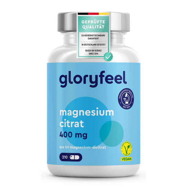 Magnija citrāta kapsulas - 2500 mg, no kuriem 400 mg elementārā magnija dienā - 210 kapsulas Tri-magnija citrāts ar augstu devu - vegāns, laboratoriski pārbaudīts, ražots Vācijā bez piedevām