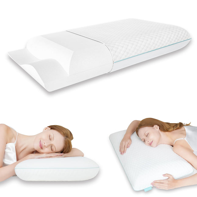 Releep atmiņas putu spilvens 70x40cm, 2 stingrības ortopēdiskais spilvens, kakla atbalsta spilvens sānu gulētājiem, ergonomisks spilvens muguras gulētājiem, spilvens kakla sāpēm ar mazgājamu spilvendrānu