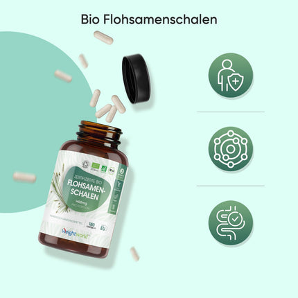 Organiskas psyllium sēnalas 1400 mg vienā porcijā - 180 vegānu kapsulas - 3 mēnešu krājumi - Psyllium sēnalas - bez glutēna un ĢMO - sertificēts bioloģisks psyllium sēnalu pulveris no WeightWorld