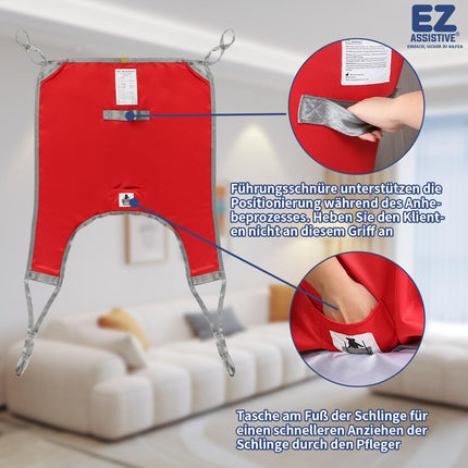 EZ Assistive pacientu pacelšanas siksna, dalīta kāju tualetes siksna, U-veida pārvietošanas siksna, celtspēja 500 mārciņas (liela)