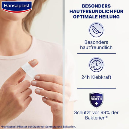 Hansaplast Sensitive plāksteri (1 m x 6 cm), griežami un ādai draudzīgi brūču plāksteri ar baktēriju aizsardzību un drošu līmes stiprību, nesāpīgi noņemami plāksteri