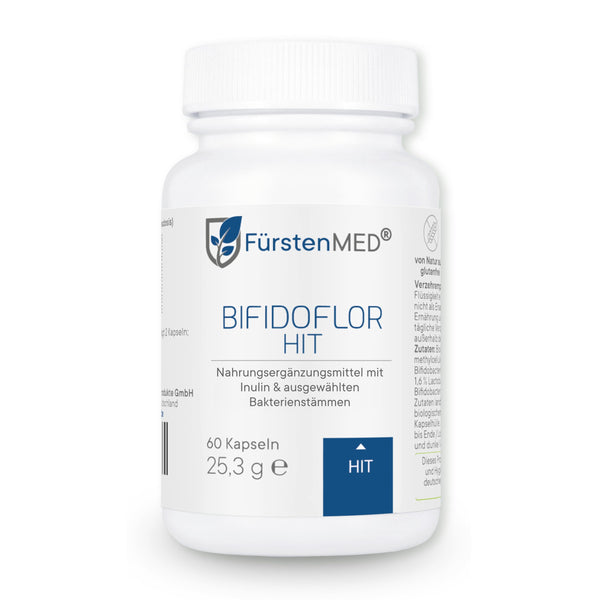 FürstenMED® Bifidoflor HIT - Lactobacillus un Bifidobacterium kapsulas histamīna nepanesības ārstēšanai - 60 kuņģa sulu izturīgas kapsulas ar inulīnu - laboratoriski pārbaudītas, vegānas un bez piedevām