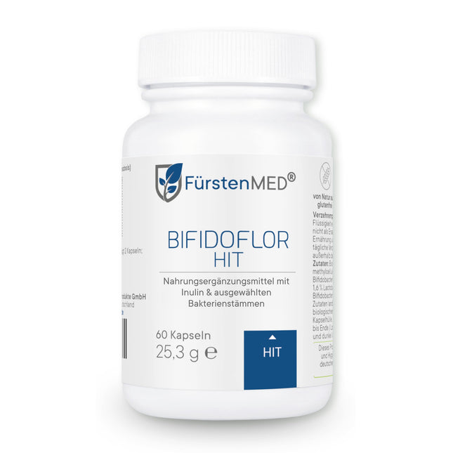FürstenMED® Bifidoflor HIT - Lactobacillus un Bifidobacterium kapsulas histamīna nepanesības ārstēšanai - 60 kuņģa sulu izturīgas kapsulas ar inulīnu - laboratoriski pārbaudītas, vegānas un bez piedevām