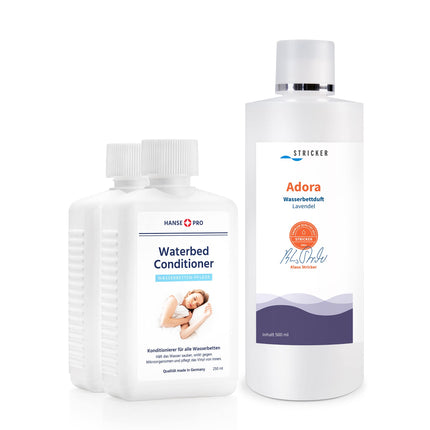 Hanse Pro ūdensgultu aromātu un kopšanas komplekts, 2 x kondicionieri (katrs 250 ml) un 1 x STRICKER ūdensgultu aromāts Adora Lavender (500 ml) | Kondicionieris | Ūdensgulta | Aprūpe | Aizsardzība | Tīrīšana