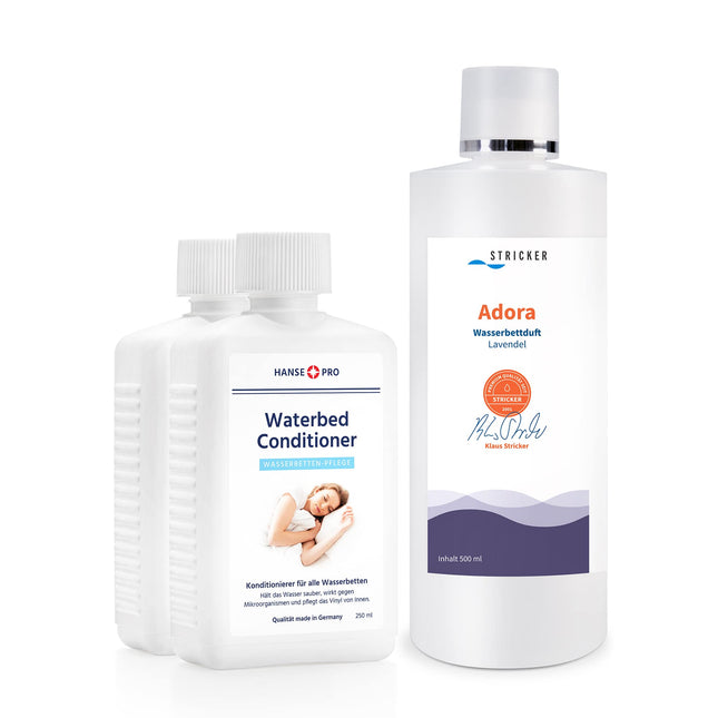 Hanse Pro ūdensgultu aromātu un kopšanas komplekts, 2 x kondicionieri (katrs 250 ml) un 1 x STRICKER ūdensgultu aromāts Adora Lavender (500 ml) | Kondicionieris | Ūdensgulta | Aprūpe | Aizsardzība | Tīrīšana