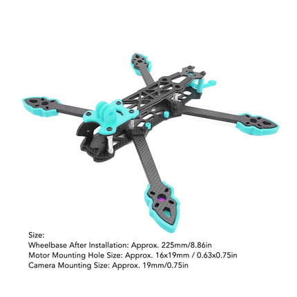 ZLXHDL FPV drona rāmis, 225 mm oglekļa šķiedras sacīkšu kvadrokoptera rāmis, profesionāla riteņu bāze RC dronu aksesuāriem, H formas dizains (zils)