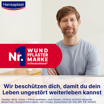 Hansaplast fiksācijas plāksteris jutīgajam (5 m x 2,5 cm), hipoalerģiska lente brūču pārsēju ādai draudzīgai fiksācijai, līmplākstera rullis ar spēcīgu līmes izturību (3 gab. iepakojumā)