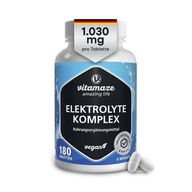Bezcukura elektrolītu tabletes 1034 mg vienā tabletē, magnijs, kālijs, kalcijs, nātrijs un hlorīds elektrolītu līdzsvaram un muskuļu funkcijai, 180 tabletes keto diētai, ražotas Vācijā