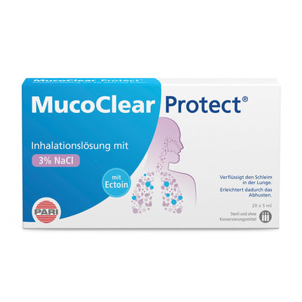 MucoClear Protect inhalācijas šķīdums sašķidrina gļotas plaušās, 20 vienreizējas devas iepakojumi