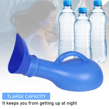 Pārnēsājama pisuāra tualete, unisex pisuāra pudeles 1L, hermētiska urīna pudele ar skrūvējamu vāciņu un sieviešu urīna stiprinājumu, ceļojumu urīna trauks, tualete vīriešiem un sievietēm
