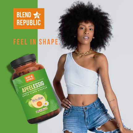 BLEND REPUBLIC® 180 x ābolu sidra etiķa kapsulas, augstas devas un dabīgas | 1000 mg ābolu sidra etiķa vienā dienas devā | Vegāns un laboratorijā pārbaudīts | Ābolu sidra etiķis | 3 mēnešu piegāde