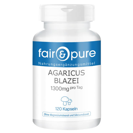 Fair &amp; Pure® - Agaricus Blazei 1300 mg - 120 kapsulas - ABM - Agaricus Blazei Murill - ārstnieciskās sēnes - vegānas - dabīgas - bez magnija stearāta