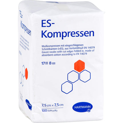 ES-KOMPRESSES nesterilas 7,5x7,5 cm 8 slāņu 100 gab.