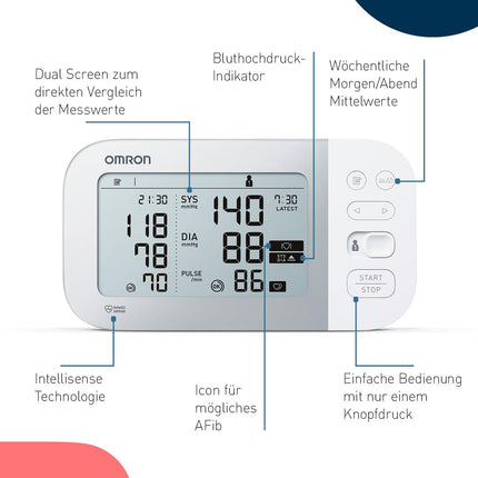 OMRON X7 Smart — automātisks augšdelma asinsspiediena mērītājs | Testa uzvarētājs Stiftung Warentest 23.11. | AFib noteikšana | klīniski apstiprināts - arī diabēta slimniekiem | ar bezmaksas viedtālruņa lietotni | 22–42 cm