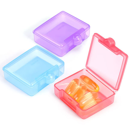 Opret 3 tablešu iepakojuma kaste, tablešu konteiners lietošanai ceļā, mazs pārnēsājams tablešu kaste, mazs tablešu konteiners vitamīniem, zivju eļļai un tabletēm (zili violeti rozā)