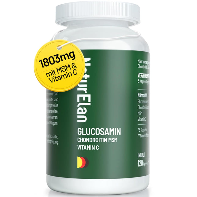 Glikozamīna hondroitīns augstā devā - 1803 mg glikozamīna vienā dienas devā ar MSM un C vitamīnu, laboratoriski pārbaudīts, bez piedevām, 120 kapsulas, ražots Vācijā