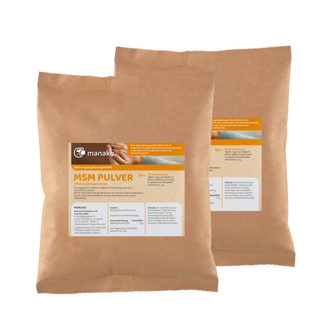 manako MSM (metilsulfonilmetāna) pulveris, 99,9% tīrs, 2 x 1 kg maisi