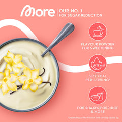 MORE Chunky Flavour, Vanilla Perfection, 150 g, vegāns, aromatizētājs pulveris saldināšanai, ar zemu cukura un kaloriju saturu, ar inulīnu un laktāzi - ražots Vācijā
