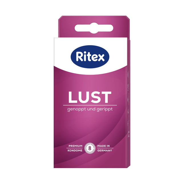 Ritex LUST prezervatīvi, ar radzēm un rievojumu, 8 gabali, ražoti Vācijā (1 gab. iepakojumā)