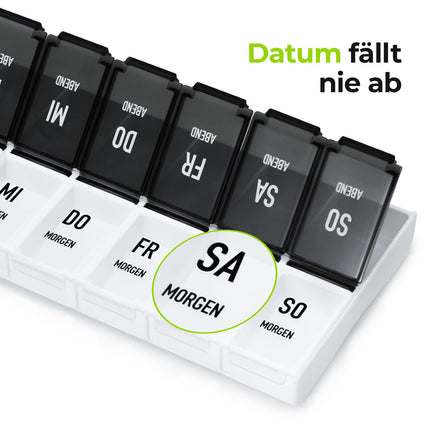 AUVON tablešu kastīte 7 dienas no rīta vakarā, ērta tablešu kastīte ar lieliem atsevišķiem nodalījumiem medikamentiem, vitamīniem, zivju eļļai, uztura bagātinātājiem utt.