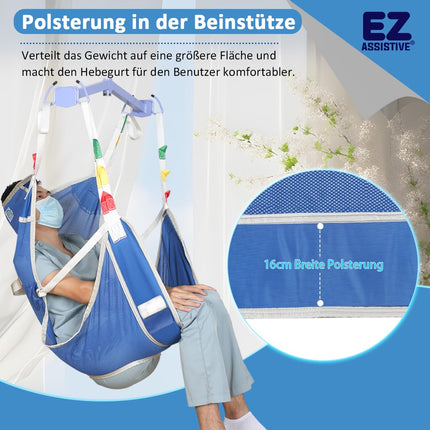 EZ Assistive Hoyer tualetes celšanas siksnas, pacientu celšanas siksnas vecāka gadagājuma cilvēku, bariatrijas slimnieku un cilvēku ar invaliditāti pārvietošanai, celtspēja 500 mārciņas (zila, liela izmēra)