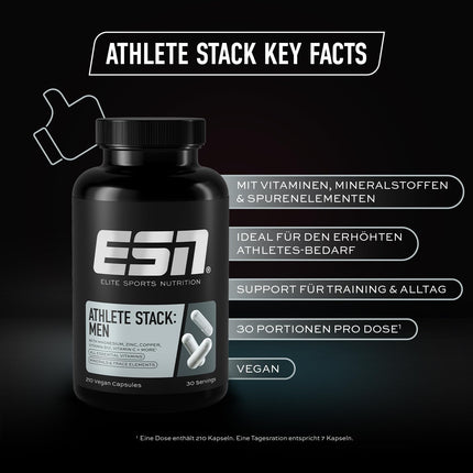 ESN Athlete Stack Men, 210 kapsulas, visi nepieciešamie vitamīni un minerālvielas, vegāns - ražots Vācijā