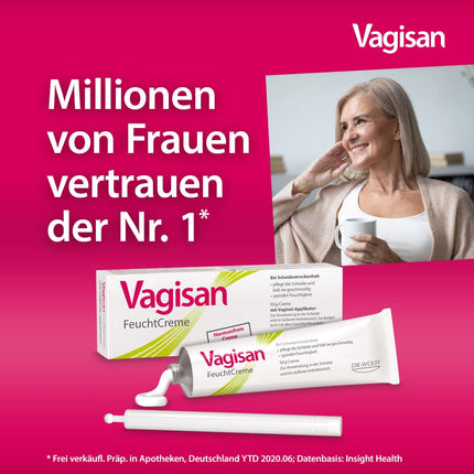 Vagisan mitrinošais krēms - 2 x 50 g | Bezhormonu intīmais krēms maksts sausumam | Mazina dedzināšanu, niezi un sāpes, ko izraisa sausa maksts | Vaginālais krēms sāpēm dzimumakta laikā