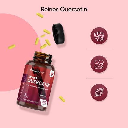 Tīrs kvercetīns 1000 mg vienā porcijā - 180 vegānas kapsulas - 3 mēnešu krājumi - No Saphora Japonica - Nesatur magnija stearātu, bez glutēna un atbilst GMP - WeightWorld