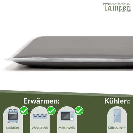Purva spilvens mikroviļņu krāsnij · liels muguras spilvens · izgatavots no reģeneratīvas degradācijas materiāliem · terapeitisks siltums un aukstums · muguras sāpēm, vēdera sāpēm, sasprindzinājumam, sāpošiem muskuļiem un sasitumiem · tamponi