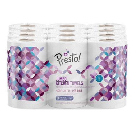 Amazon zīmols: Presto! 3 slāņu lielie virtuves papīra rullīši, balti, 18 ruļļi, 1 iepakojums