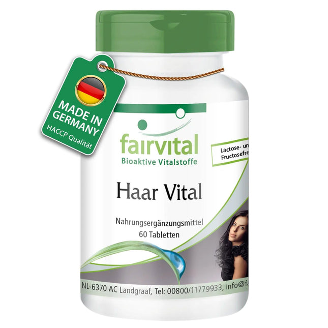 Fairvital | Matu vitamīnu tabletes - Hair Vital - AUGSTA DEVA - 60 tabletes - ar B12 vitamīnu, biotīnu, cinku, mikroelementiem, alus raugu un sojas proteīnu